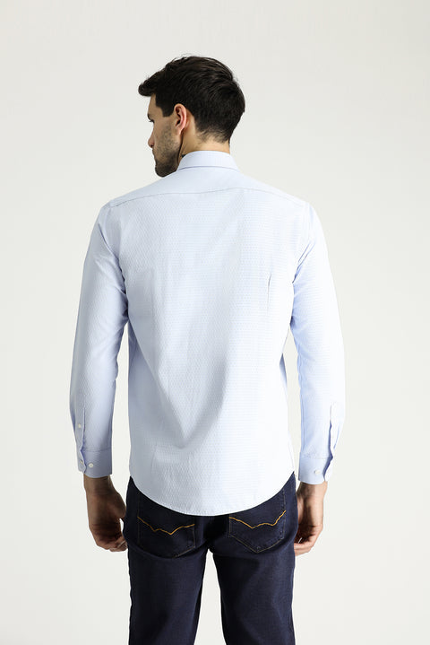 Light Blue Long Sleeve Slim Fit Narrow Cut Classic Patterned Cotton Shirt
