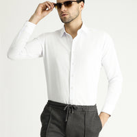White Long Sleeve Slim Fit Narrow Cut Classic Patterned Cotton Shirt
