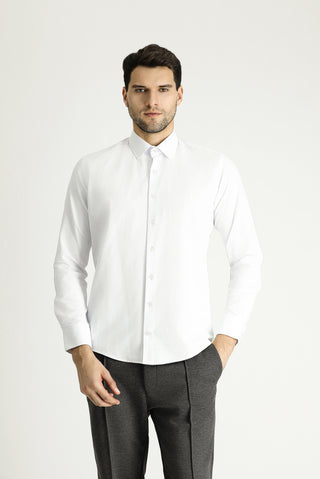  Beyaz Uzun Kol Slim Fit Dar Kesim Klasik Desenli Pamuklu Gömlek