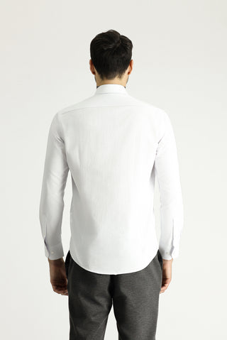  Beyaz Uzun Kol Slim Fit Dar Kesim Klasik Desenli Pamuklu Gömlek