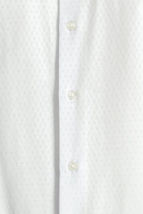 White Long Sleeve Slim Fit Narrow Cut Classic Patterned Cotton Shirt