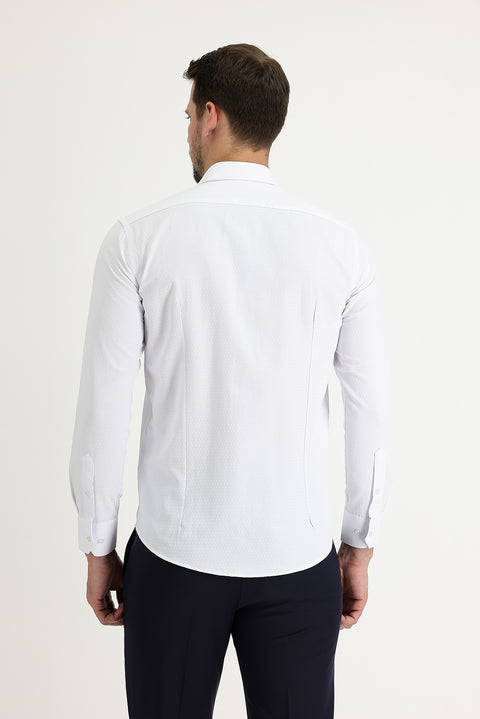 White Long Sleeve Slim Fit Narrow Cut Classic Patterned Cotton Easy Iron Shirt