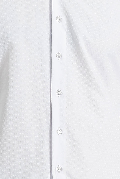 White Long Sleeve Slim Fit Narrow Cut Classic Patterned Cotton Easy Iron Shirt