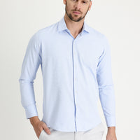 Light Blue Long Sleeve Slim Fit Narrow Cut Classic Patterned Cotton Easy-Iron Shirt