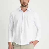 White Long Sleeve Slim Fit Narrow Cut Classic Patterned Cotton Easy Iron Shirt