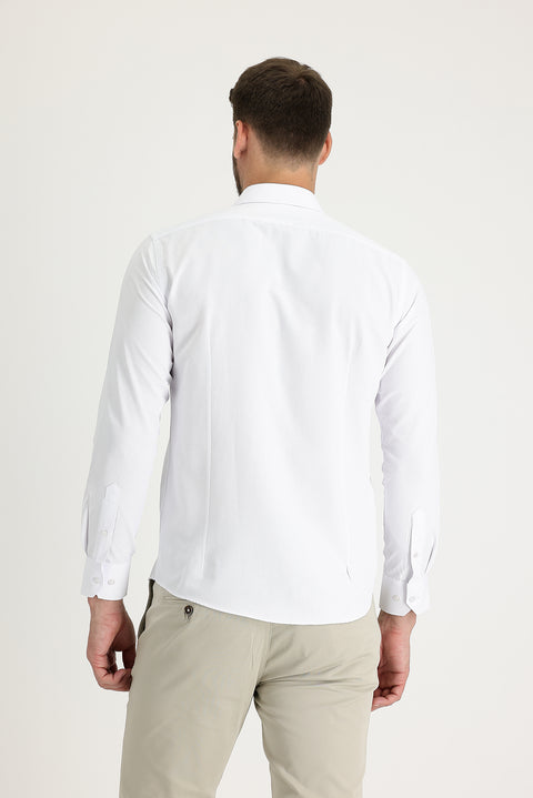 White Long Sleeve Slim Fit Narrow Cut Classic Patterned Cotton Easy Iron Shirt
