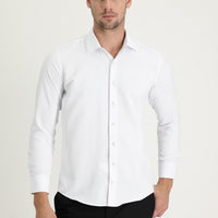 White Long Sleeve Slim Fit Narrow Cut Classic Patterned Cotton Easy Iron Shirt