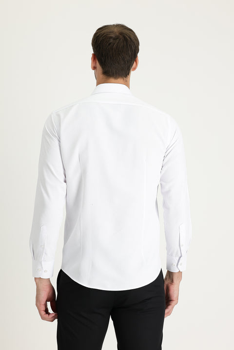 White Long Sleeve Slim Fit Narrow Cut Classic Patterned Cotton Easy Iron Shirt