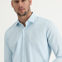 Aqua Blue Long Sleeve Slim Fit Narrow Cut Classic Patterned Cotton Easy-Iron Shirt