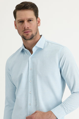  Aqua Mavisi Uzun Kol Slim Fit Dar Kesim Klasik Desenli Pamuklu Kolay Ütülenebilir Gömlek
