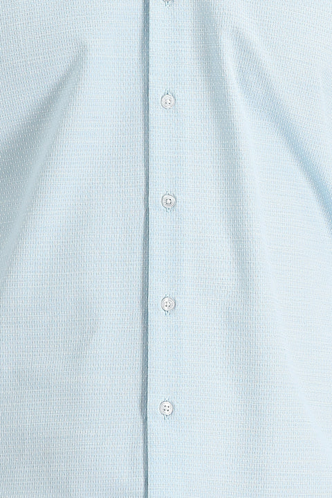 Aqua Blue Long Sleeve Slim Fit Narrow Cut Classic Patterned Cotton Easy-Iron Shirt
