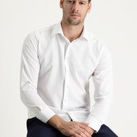 White Long Sleeve Slim Fit Narrow Cut Classic Patterned Cotton Easy Iron Shirt