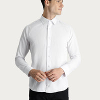 White Long Sleeve Slim Fit Narrow Cut Patterned Classic Cotton Easy Iron Shirt