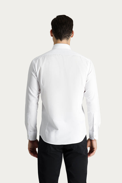 White Long Sleeve Slim Fit Narrow Cut Patterned Classic Cotton Easy Iron Shirt