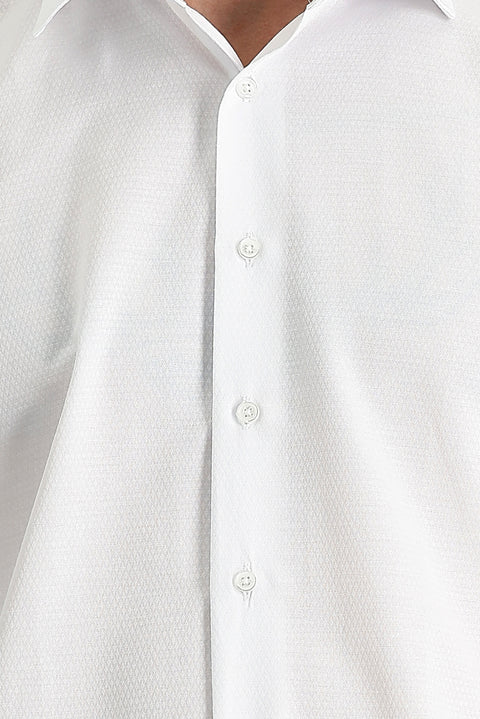 White Long Sleeve Slim Fit Narrow Cut Classic Patterned Cotton Easy Iron Shirt