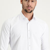 White Long Sleeve Slim Fit Narrow Cut Classic Patterned Cotton Easy Iron Shirt