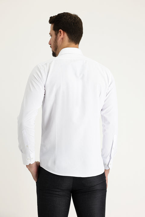 White Long Sleeve Slim Fit Narrow Cut Classic Patterned Cotton Easy Iron Shirt