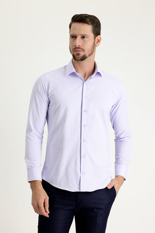  Lila Uzun Kol Slim Fit Dar Kesim Klasik Desenli Pamuklu Kolay Ütülenebilir Gömlek