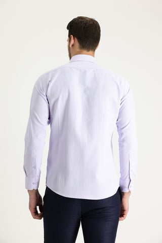  Lila Uzun Kol Slim Fit Dar Kesim Klasik Desenli Pamuklu Kolay Ütülenebilir Gömlek