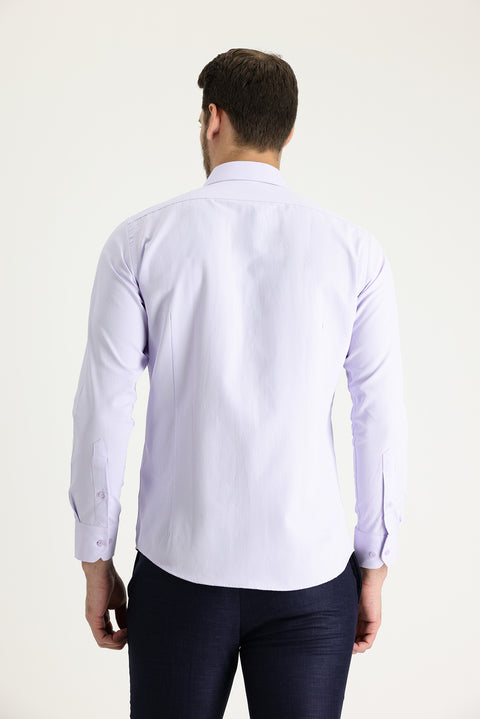 Lilac Long Sleeve Slim Fit Narrow Cut Classic Patterned Cotton Easy Iron Shirt