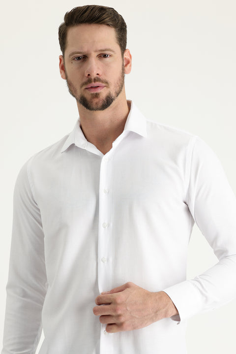 White Long Sleeve Slim Fit Narrow Cut Cotton Easy Iron Shirt