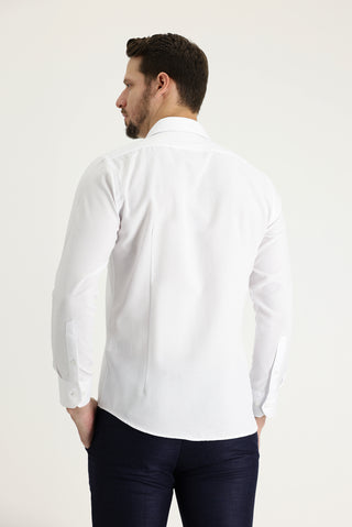  Beyaz Uzun Kol Slim Fit Dar Kesim Pamuklu Kolay Ütülenebilir Gömlek