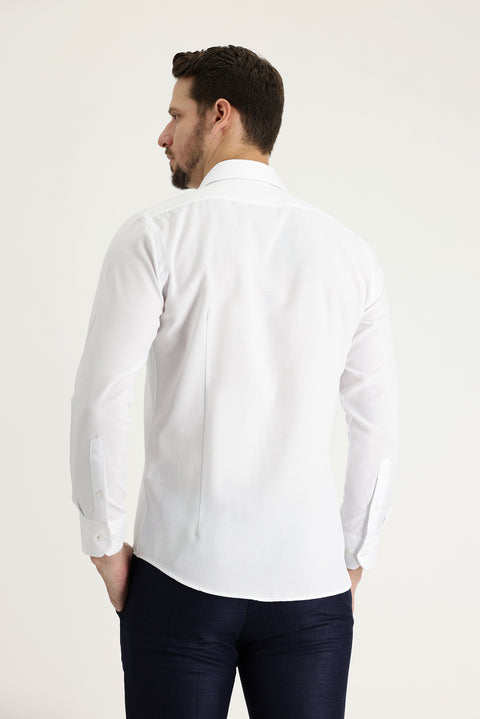 White Long Sleeve Slim Fit Narrow Cut Cotton Easy Iron Shirt