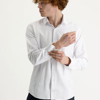 White Long Sleeve Slim Fit Patterned Cotton Shirt, Easy Iron