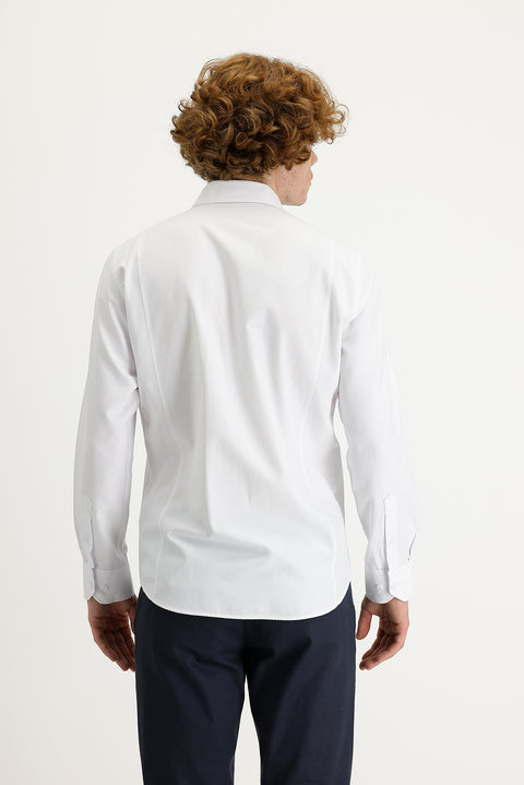 White Long Sleeve Slim Fit Patterned Cotton Shirt, Easy Iron