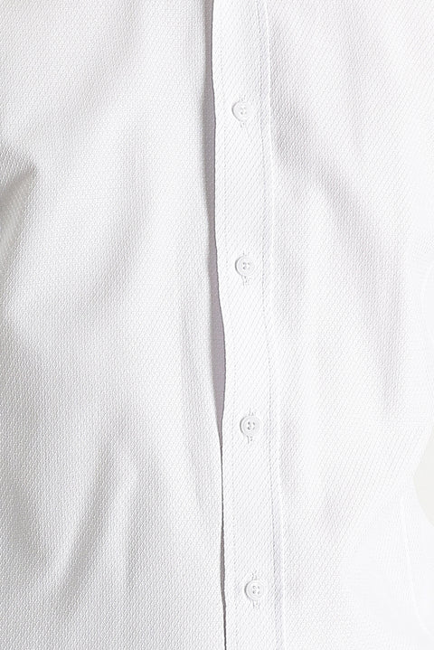 White Long Sleeve Slim Fit Patterned Cotton Shirt, Easy Iron