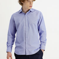Medium Navy Long Sleeve Slim Fit Narrow Cut Classic Patterned Cotton Easy-Iron Shirt