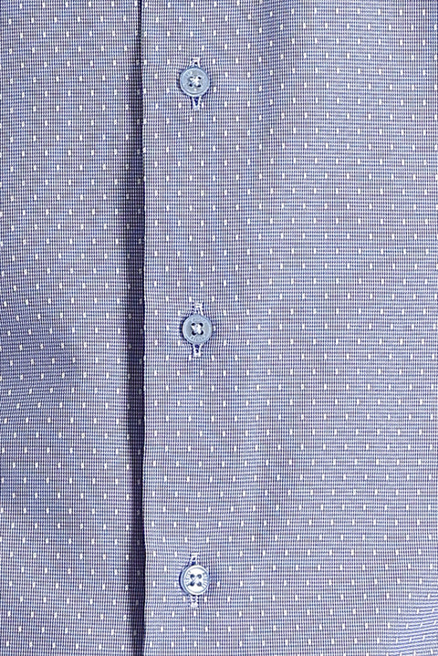 Medium Navy Long Sleeve Slim Fit Narrow Cut Classic Patterned Cotton Easy-Iron Shirt
