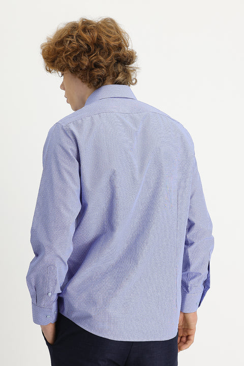 Medium Navy Long Sleeve Slim Fit Narrow Cut Classic Patterned Cotton Easy-Iron Shirt
