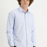 Sky Blue Long Sleeve Slim Fit Narrow Cut Classic Patterned Cotton Easy-Iron Shirt