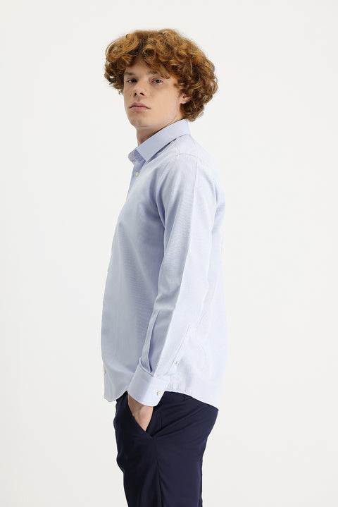 Sky Blue Long Sleeve Slim Fit Narrow Cut Classic Patterned Cotton Easy-Iron Shirt