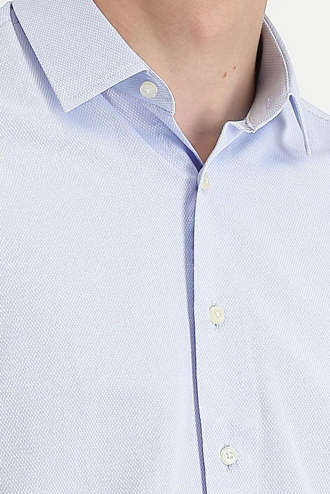 Sky Blue Long Sleeve Slim Fit Narrow Cut Classic Patterned Cotton Easy-Iron Shirt