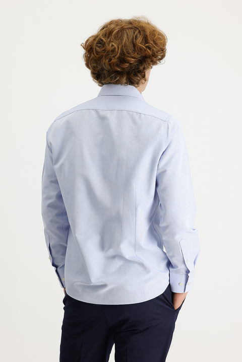 Sky Blue Long Sleeve Slim Fit Narrow Cut Classic Patterned Cotton Easy-Iron Shirt