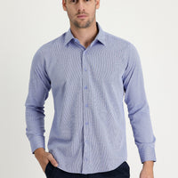 Dark Blue Long Sleeve Slim Fit Narrow Cut Classic Patterned Cotton Easy Iron Shirt