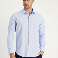 Light Blue Long Sleeve Slim Fit Narrow Cut Classic Patterned Cotton Easy-Iron Shirt