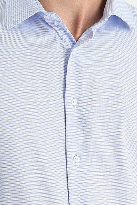 Light Blue Long Sleeve Slim Fit Narrow Cut Classic Patterned Cotton Easy-Iron Shirt