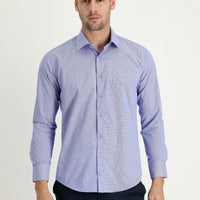 Dark Blue Long Sleeve Slim Fit Narrow Cut Classic Patterned Cotton Easy Iron Shirt
