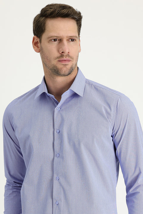 Dark Blue Long Sleeve Slim Fit Narrow Cut Classic Patterned Cotton Easy Iron Shirt