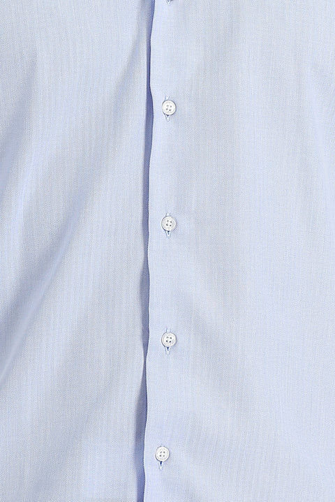 Light Blue Long Sleeve Slim Fit Narrow Cut Classic Patterned Cotton Easy Iron Shirt
