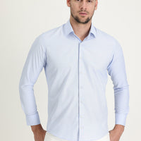 Light Blue Long Sleeve Slim Fit Patterned Oxford Cotton Easy-Iron Shirt