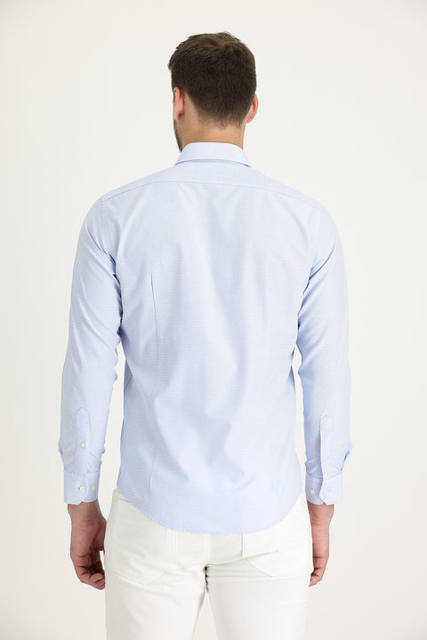 Light Blue Long Sleeve Slim Fit Patterned Oxford Cotton Easy-Iron Shirt