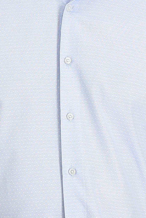 Light Blue Long Sleeve Slim Fit Patterned Oxford Cotton Easy-Iron Shirt
