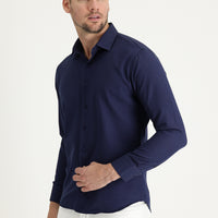 Dark Navy Long Sleeve Slim Fit Narrow Cut Classic Patterned Cotton Easy-Iron Shirt