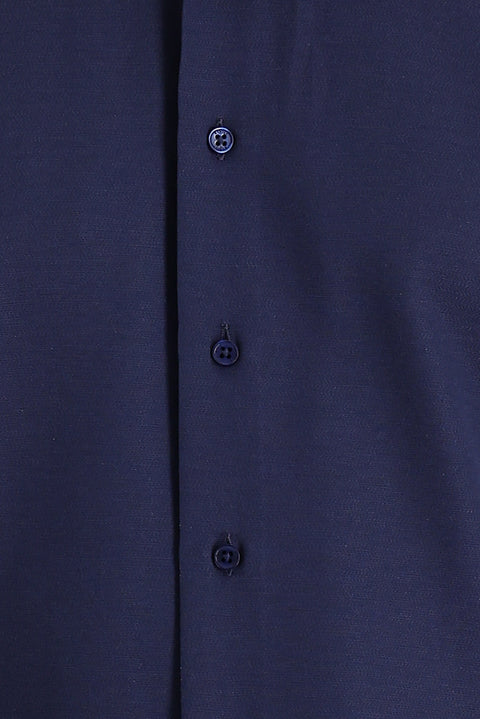 Dark Navy Long Sleeve Slim Fit Narrow Cut Classic Patterned Cotton Easy-Iron Shirt