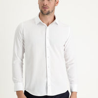 White Long Sleeve Slim Fit Narrow Cut Classic Patterned Cotton Easy Iron Shirt
