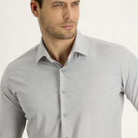 Titanium Grey Long Sleeve Slim Fit Narrow Cut Classic Patterned Cotton Easy Iron Shirt